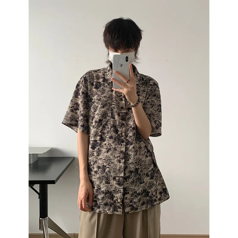 Summer Short Sleeved Shirt Men Oversized Retro Printed Shirt Men Streetwear Korean Loose Casual Shirt Mens Hawaiian Shirts M-2XL