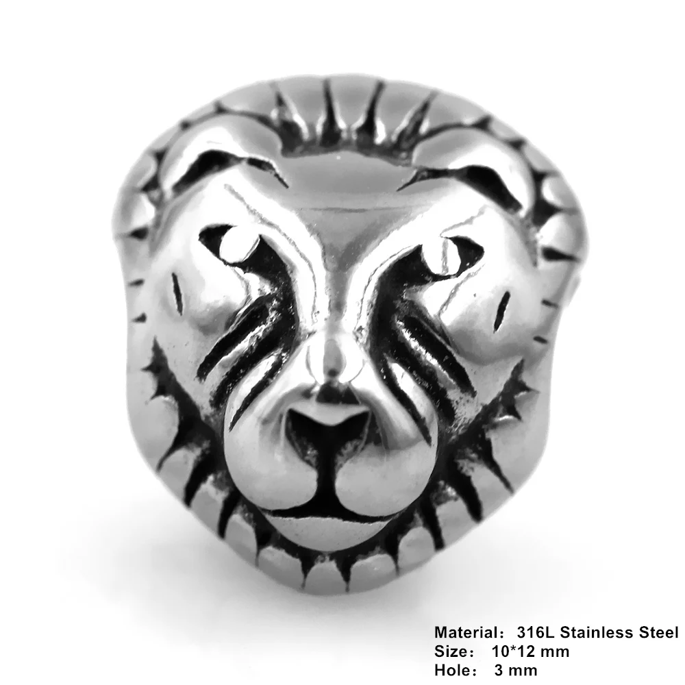 Kleines Loch 316l Edelstahl Vintage Wolf Löwe Leopard Tierkopf Perlen Charms für Charm Armband DIY Schmuckherstellung