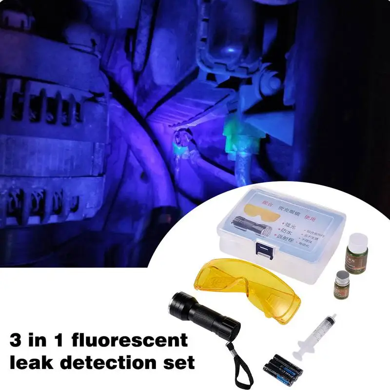 Durable Multifunctional Automobile Air Conditioner Fluorescent Leak Detector Set LED UV Protective Glasses Set