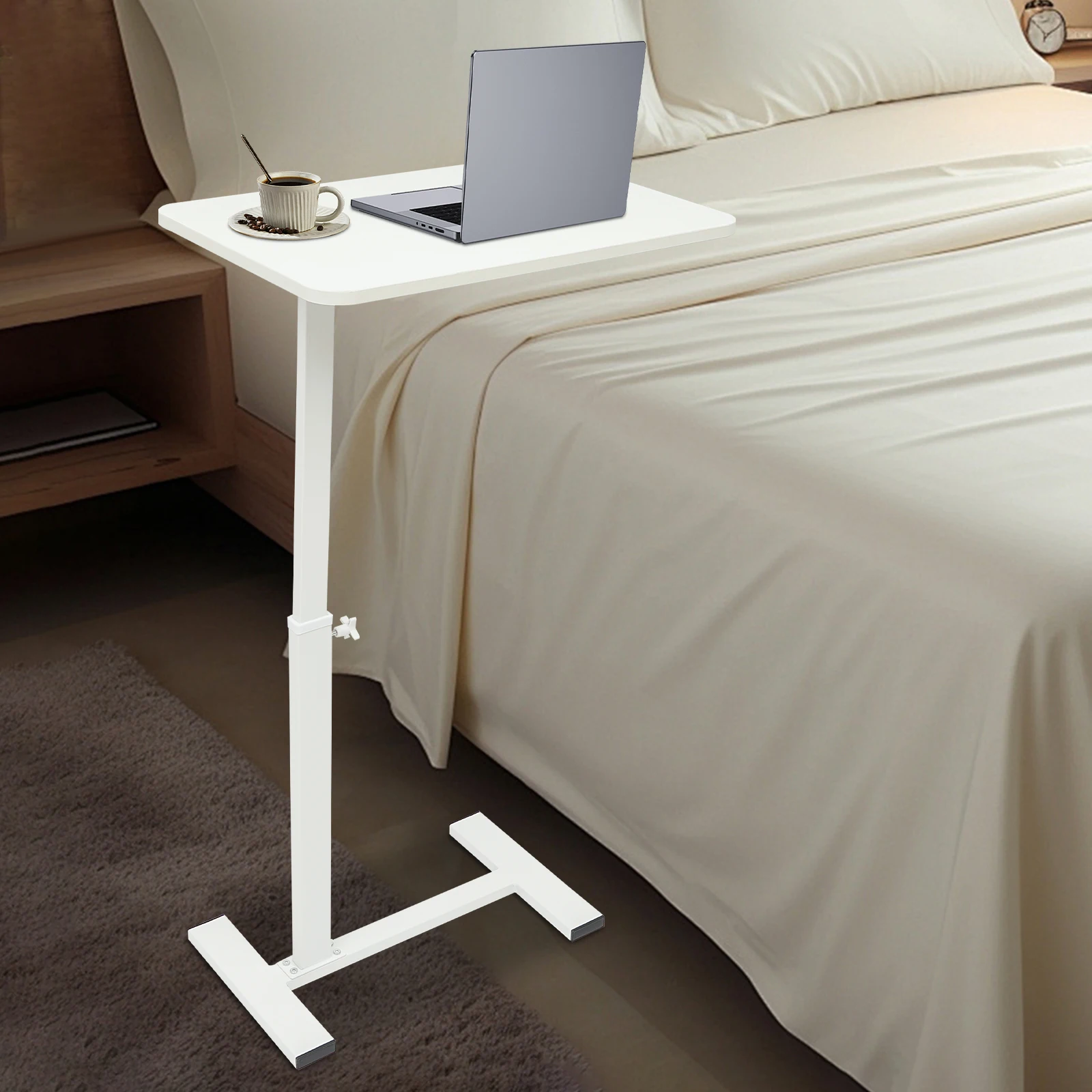 Rolling Laptop Table Adjustable Height Bed Table For Home Bedroom Easy Assembly