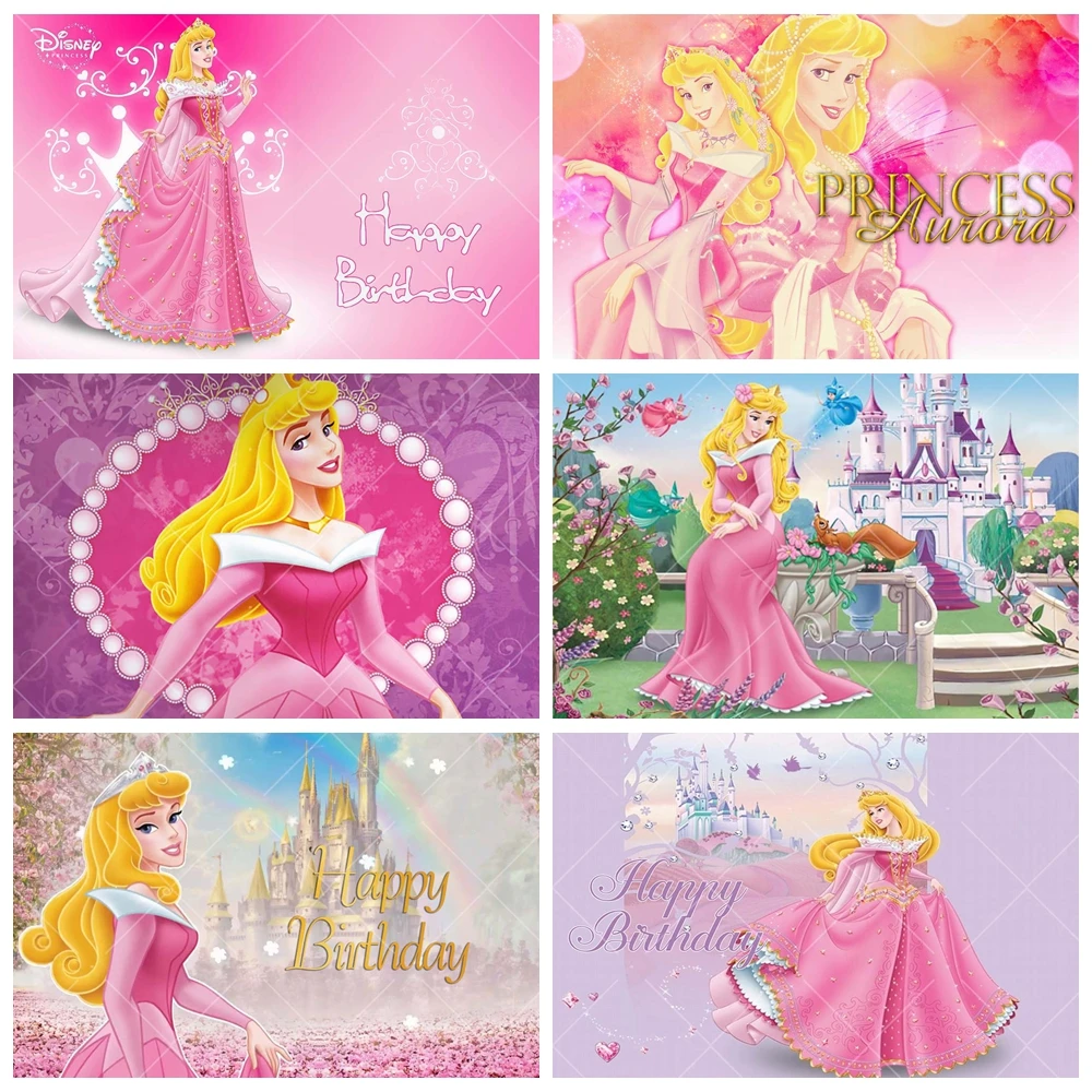 Disney Sleeping Beauty Backdrop Custom Girls Birthday Party Pink Princess Aurora Decor Banner Baby Shower Photography Background