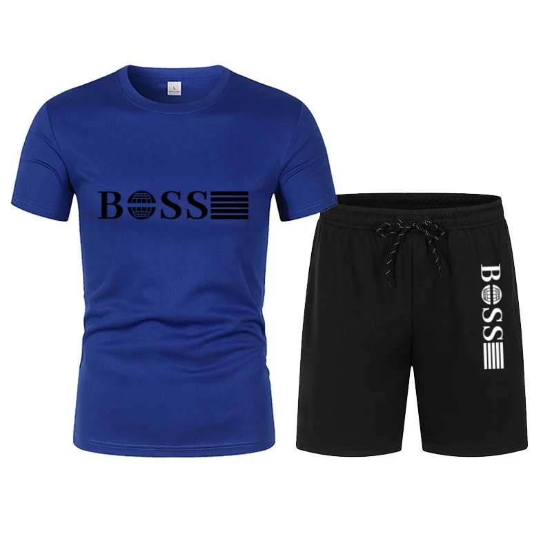 Summer hot selling men's sports suit fashionable printed casual T-shirt+shorts two-piece running set breathable quick drying view 5