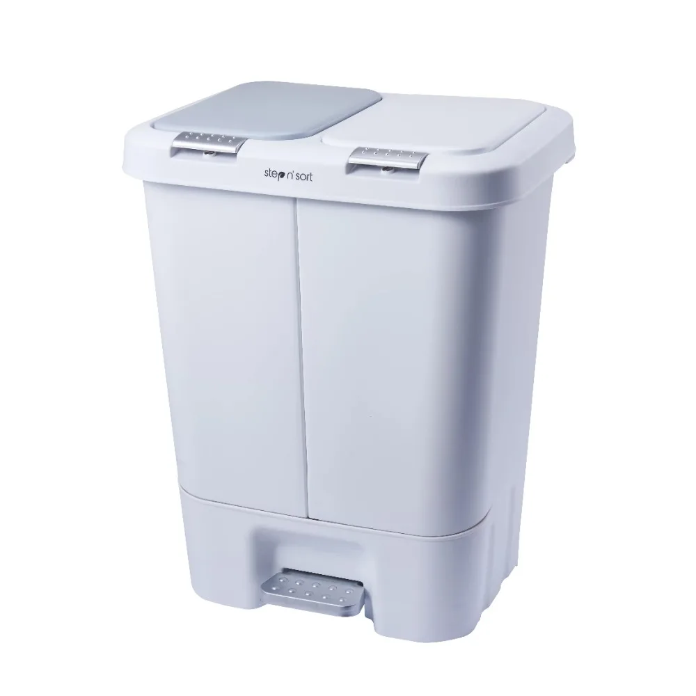 11 Gal 2 Compartment Trash & Recycling Bin Kitchen Garbage Can White Free Shipping Stainless Steel Wastebin Home Supplies Bucket