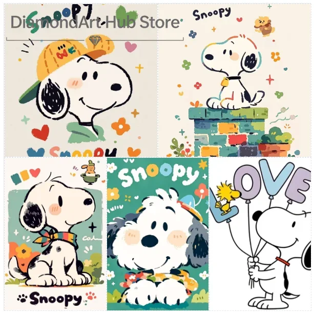 5D DIY Diamond Painting Cute Snoopy Peanuts Cartoon Art Set, Adorable Snoopy Dog With Love And Happy Scenes, Portrait
