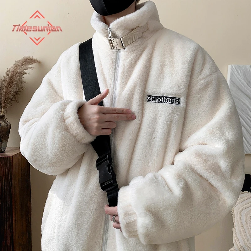 Imitation Rabbit Velvet Men's Winter Jacket Loose Warm Cotton-padded Jacket Man Trendy Embroidered Fashion City Women's Coat