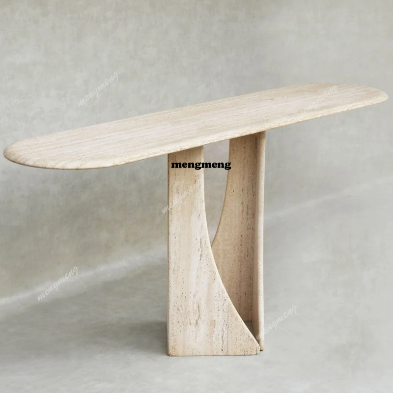 

Wabi Sand Wind Premium Sensing Travertine Marble Entrance Table Ultra Narrow Retro Extremely Narrow Bar View Table