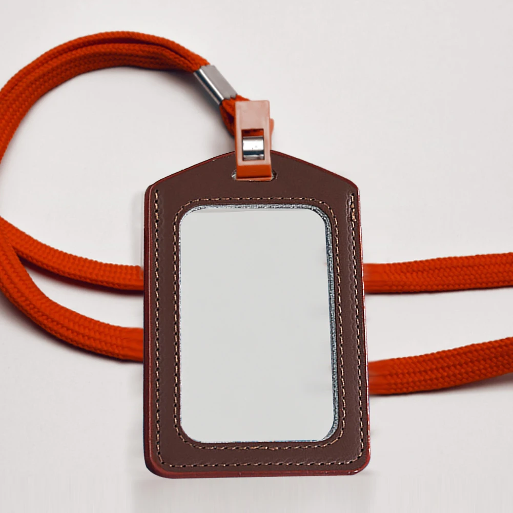 4pcs Genuine Leather ID Badge Holders Double Transparent Students No Lanyard Staff Practical For Office Wallet Waterproof