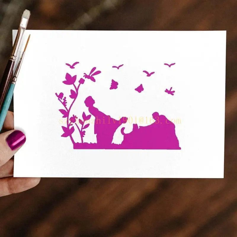 

62KA 9Pack Silhouet Families Painting Stencils Templates Reusable for DIY Art Project