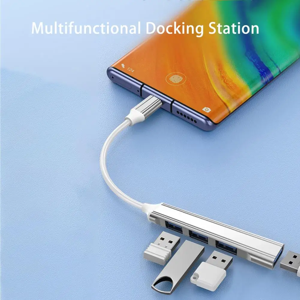 USB Laptop Docking Station 4 in 1 Multiport Data Transfer Aluminum Alloy High Speed Type-C USB 3.0 Hub Adapter for Computer