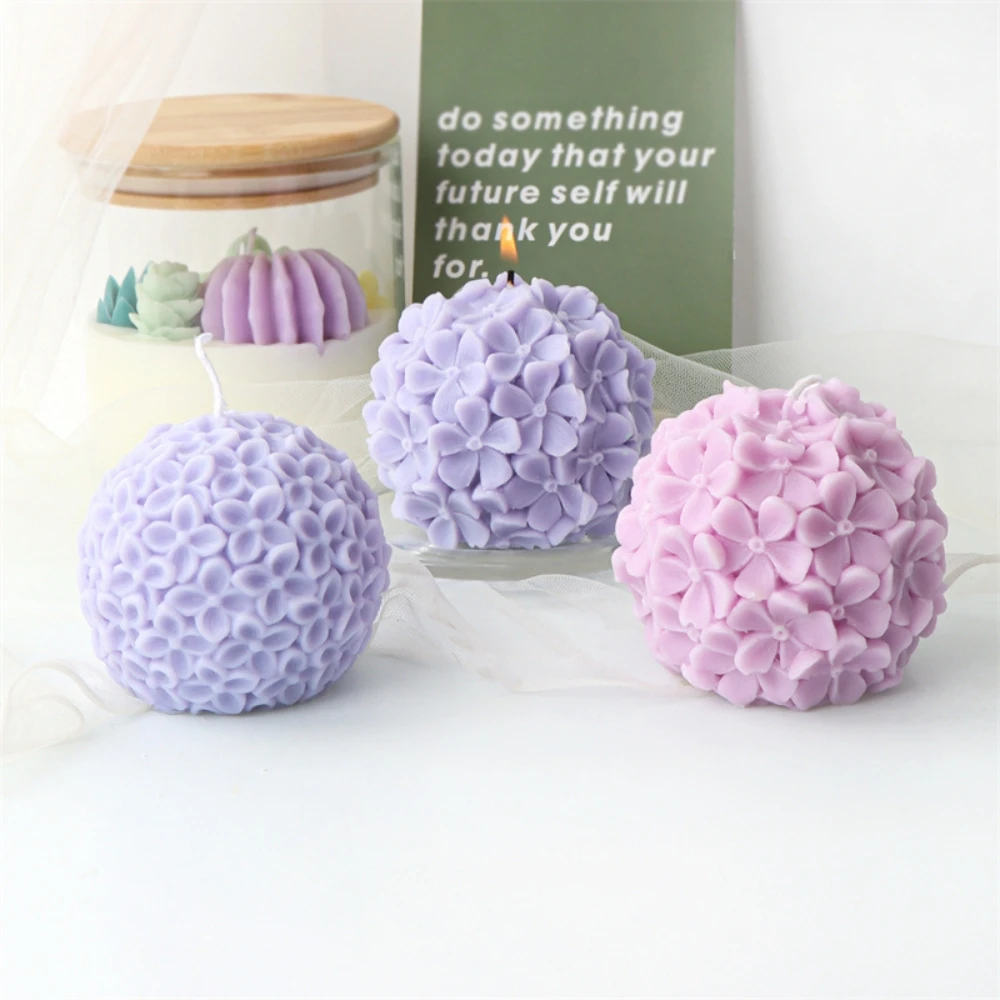 Blumenkugel Silikon Kerzenformen Aromatherapie Handwerk Kerzen Sphärische Blumenrelief Harzform für handgemachte Hochzeitsdekoration Geschenk