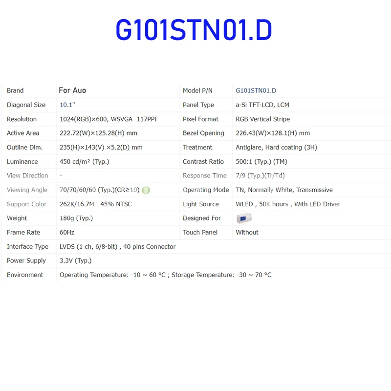 G101STN01.D 10.1 بوصة شاشة الكريستال السائل لوحة الشاشة الأصلي ل Auo 40 دبابيس موصل العلامة التجارية الجديدة 100% اختبارها