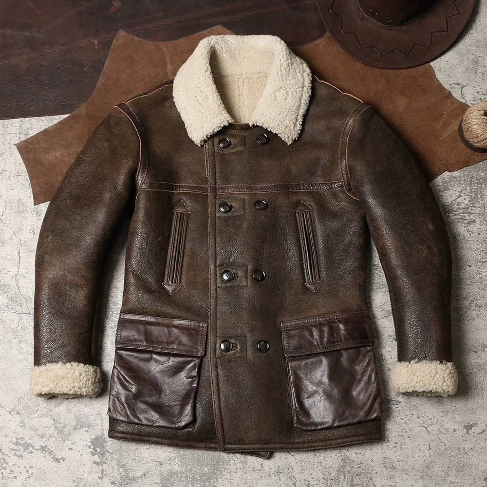 

DSF1250 Asian Size Quality Warm Thick Heavy Genuine Sheep Leather Mens Winter Shearling Fur B3 Jacket