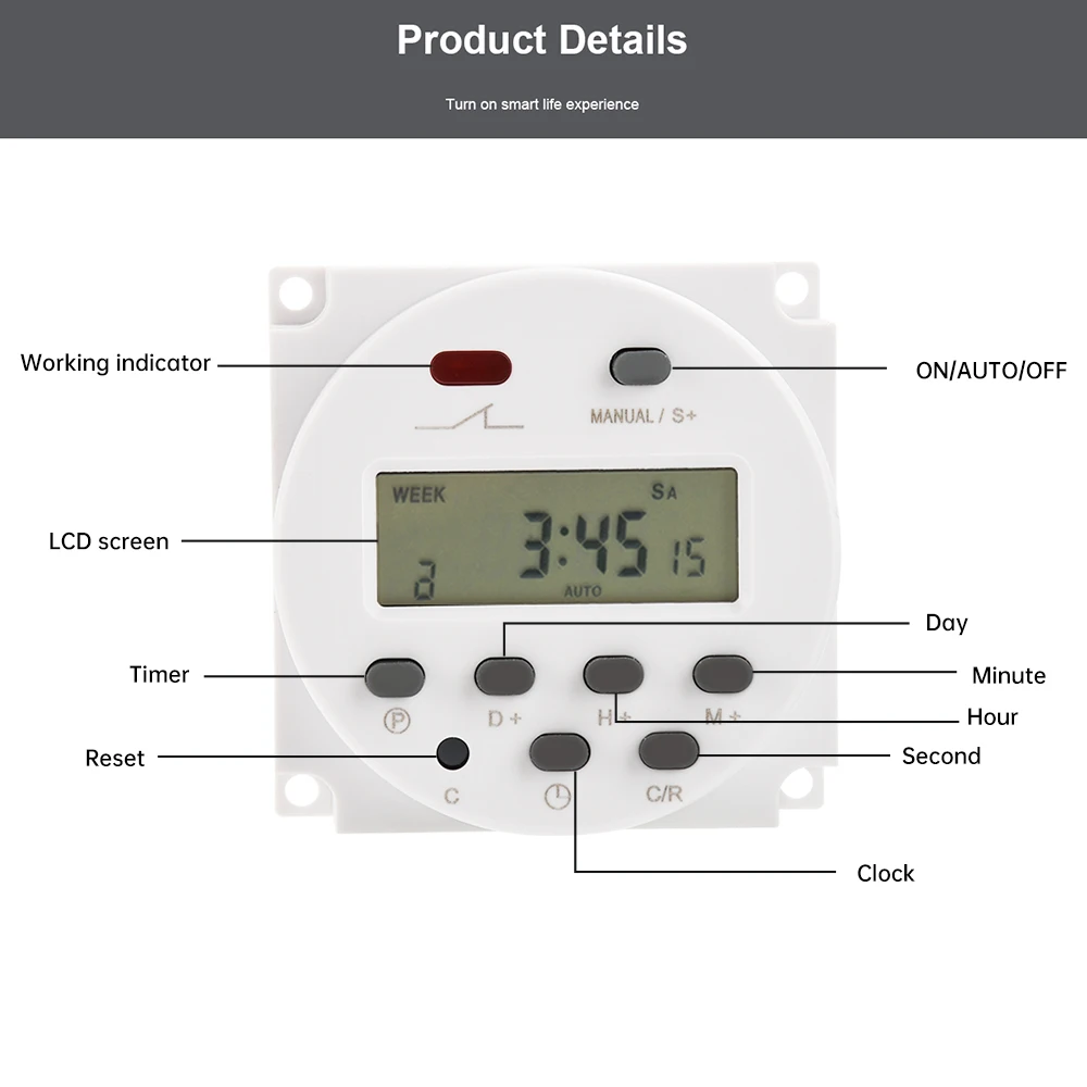 1 Second Interval 12V 24V 110V 220V Digital LCD Timer Switch 7 Days Weekly Programmable Time Relay Programmer CN101S