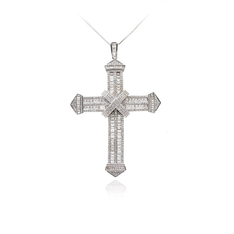 Vintage Long Lab Diamond Cross Pendant 925 Sterling Silver Party Wedding Pendants Necklace For Women men moissanite Jewelry Gift