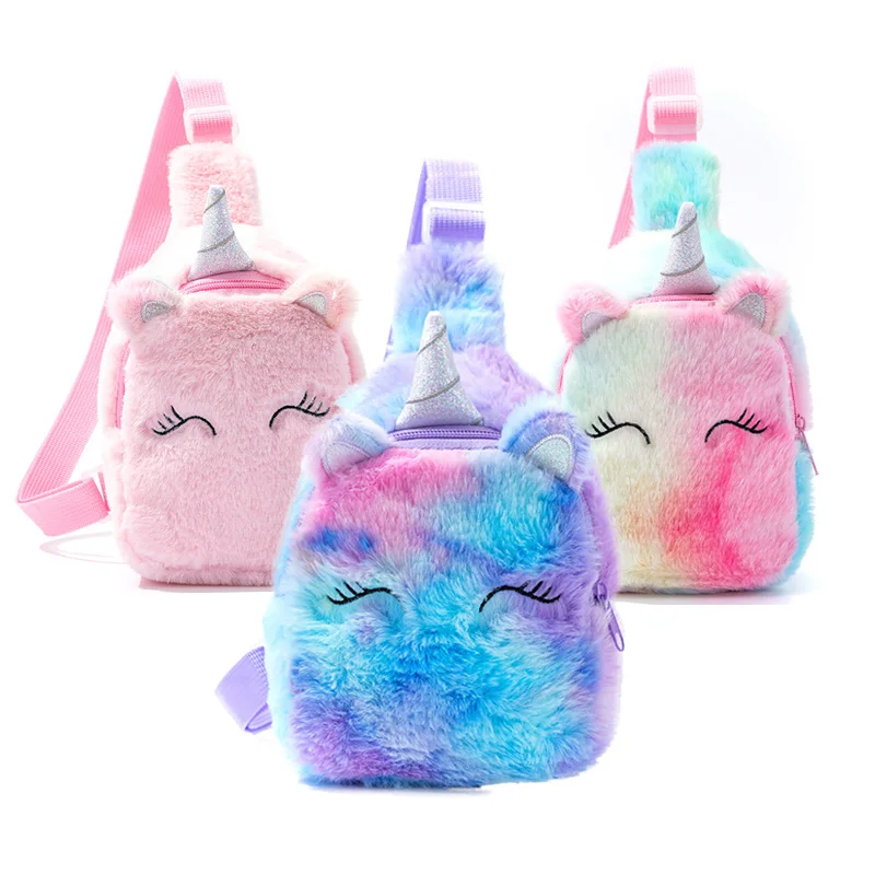 

Unicorn Cartoon Chest Bag Children Fluffy Fashion Shoulder Bag Baby Girls Cute Satchel Bag Infant Casual Change Backpack