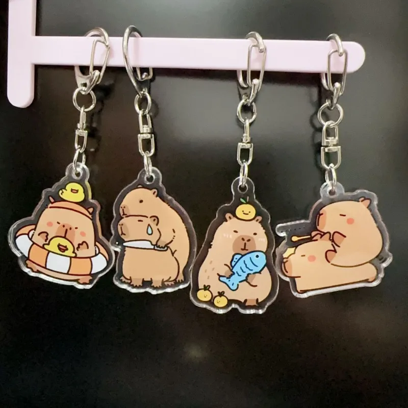 Capybara Acrylic Keychains Cartoon Anime Figures Animals Keyrings Creative Kawaii Car Bags Pendant Key Holders Boys Girls Gift