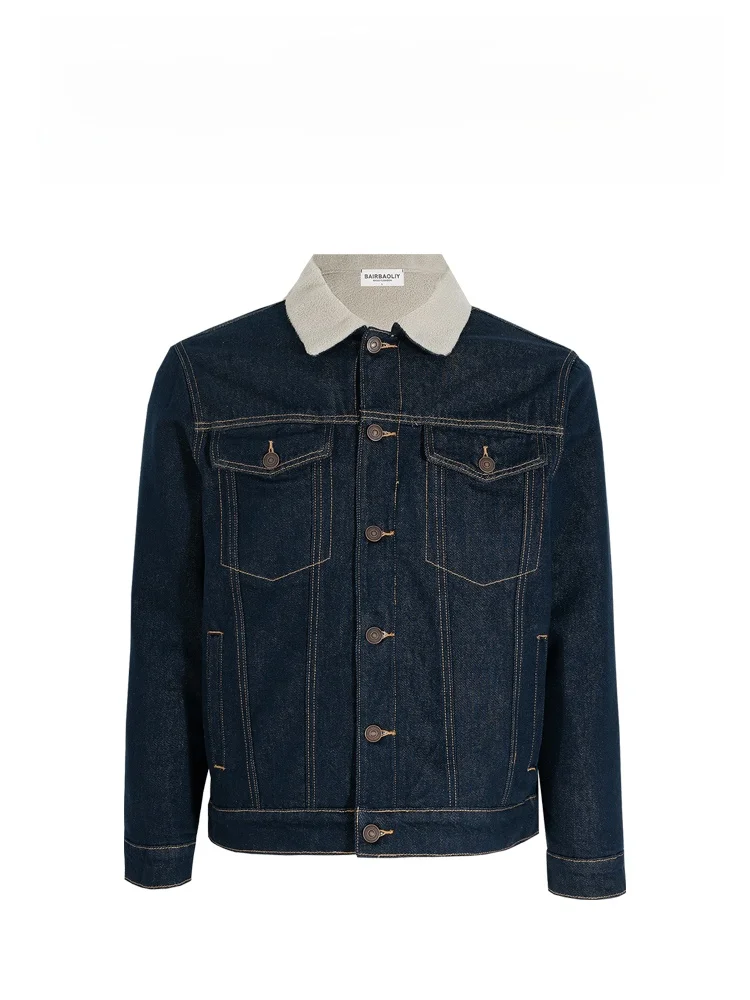 

BAIRBAOLIY Ретро-куртка из денима с утепленной флисовой подкладкой для мужчин, осенне-зимняя, теплая, универсальная, модная, в городском стиле, верхняя одежда