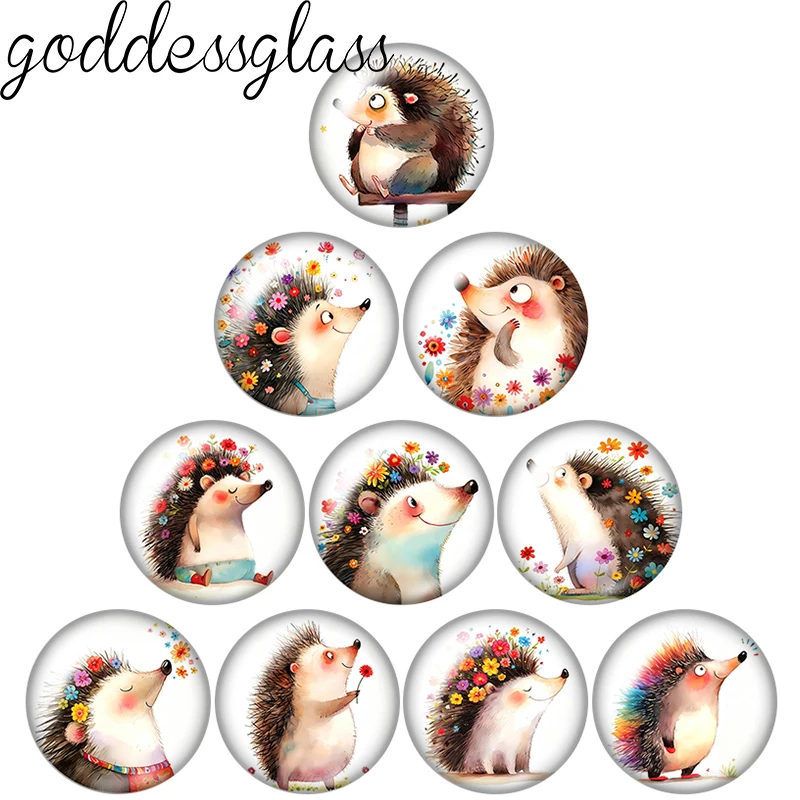 Cute Cartoon hedgehog Flowers thorns Lovely 12mm/18mm/20mm/25mm Round photo glass cabochon flat back Making findings Jewelry