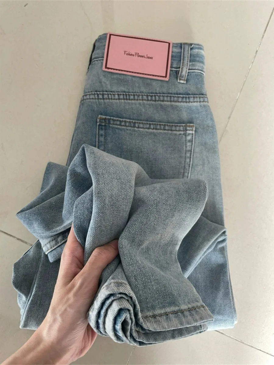 Light Color High Waist Jeans Women 2024 New Spring and Autumn Plus size Straight Loose Slimming Pear Shapes Wide Leg Pants