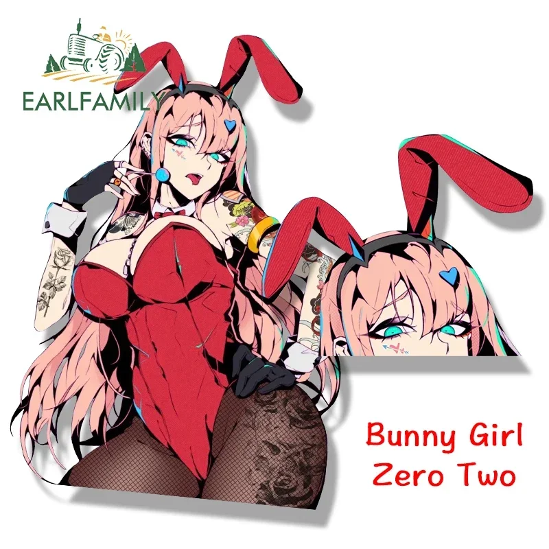 EARLFAMILY Bunny Girl Zero Two Fanart Peeker Car Sticker NSFW Sexy Waifu Anime Sketch Decal JDM Cartoon Auto Graffiti Stickers