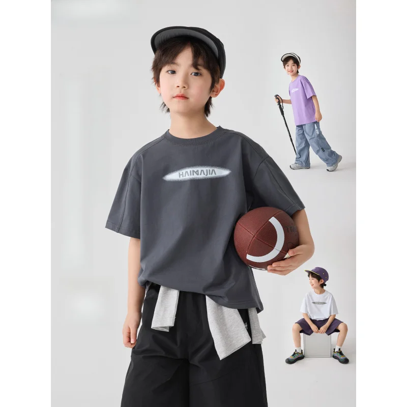 

3-12Year New summer short-sleeve shirt boysTAntibacterial cotton thin round-neck top