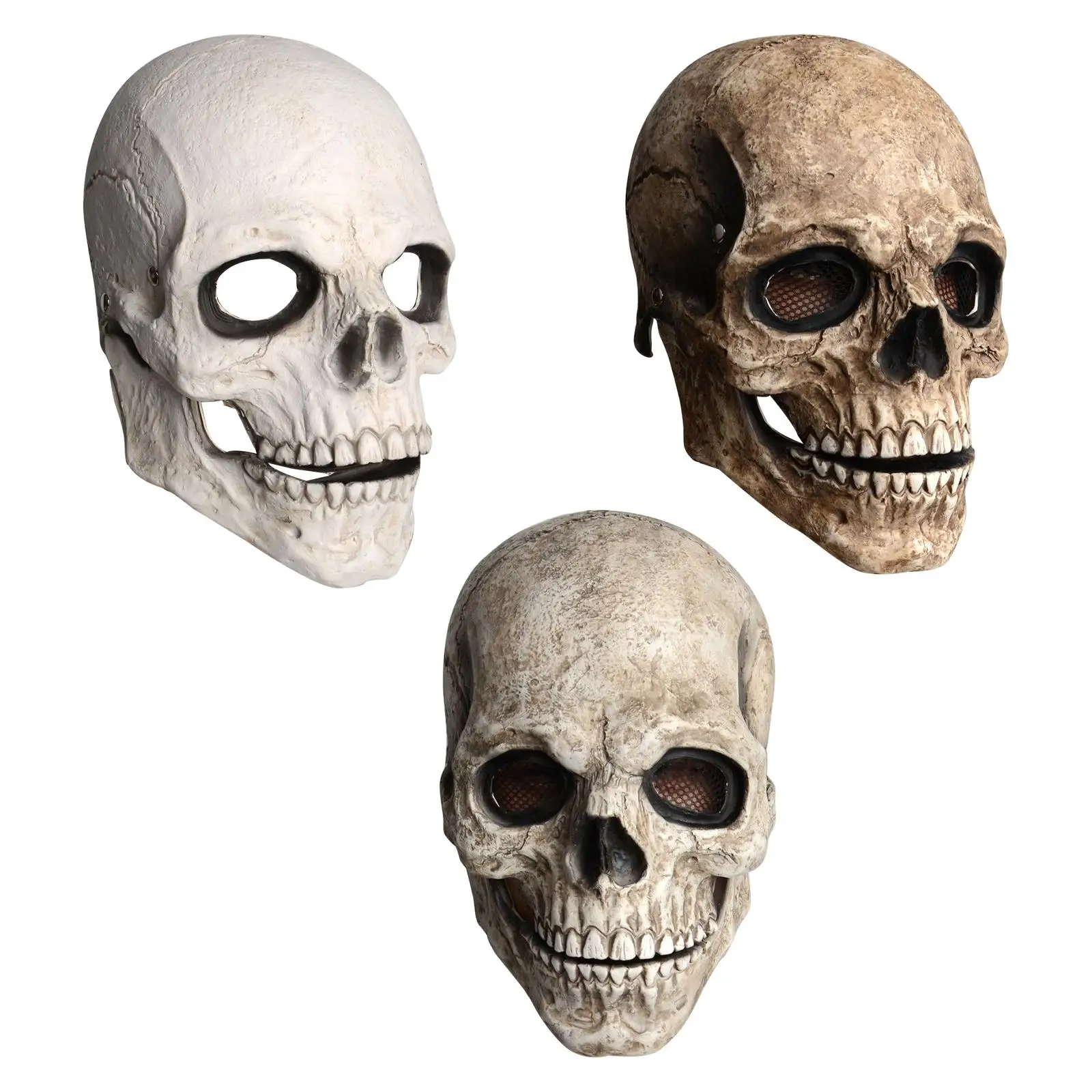 Skull Mask Realistic with Moving Jaw Scary Decorative Latex Helmet Skeleton Helmet for Cosplay Costume Outdoor Adult Carnival