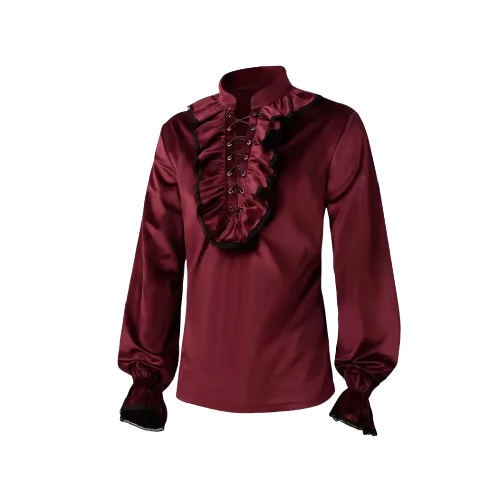 ヨーロッパ系アメリカ人男性のプリーツシャツ中世ビクトリア朝のブラウススチームパンクブラウストップスカーニバルファンシーパーティーコスプレ衣装