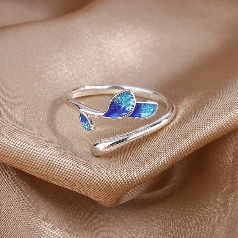 Women's 925 Sterling Silver Enamel Leaf Adjustable Ring