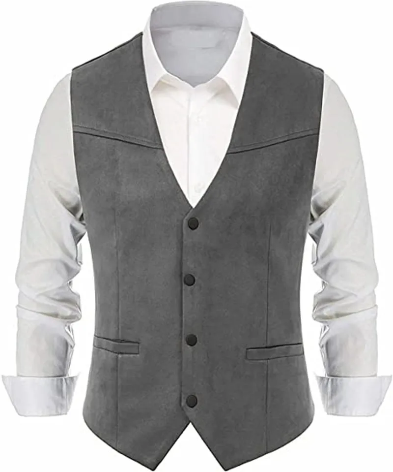 V-neck Men\'s Wasitcoat Western Style Denim Slim Men\'s Suede Suit Vest For Wedding