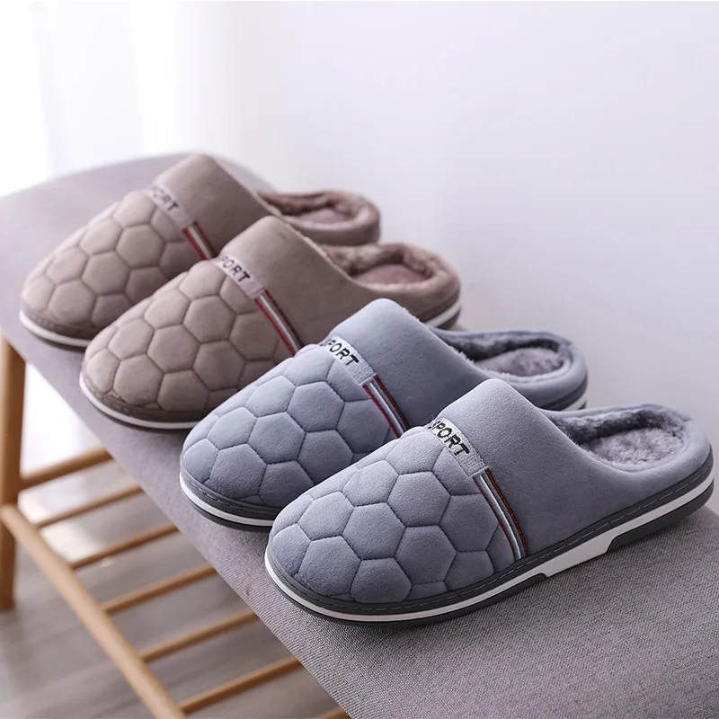 Big Size 49 50 Plus Size Men\'s Home Slippers Autumn Winter Warm Furry Non Slip Flats Indoor Soft Sole Plush Slides Comfort Shoes