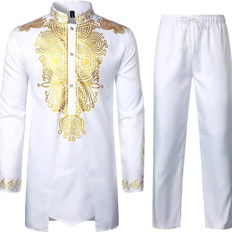Men's African Men's Suit Bronzing Top and Trousers 2-Piece Set islamic clothing men  kaftan for men  kurta men