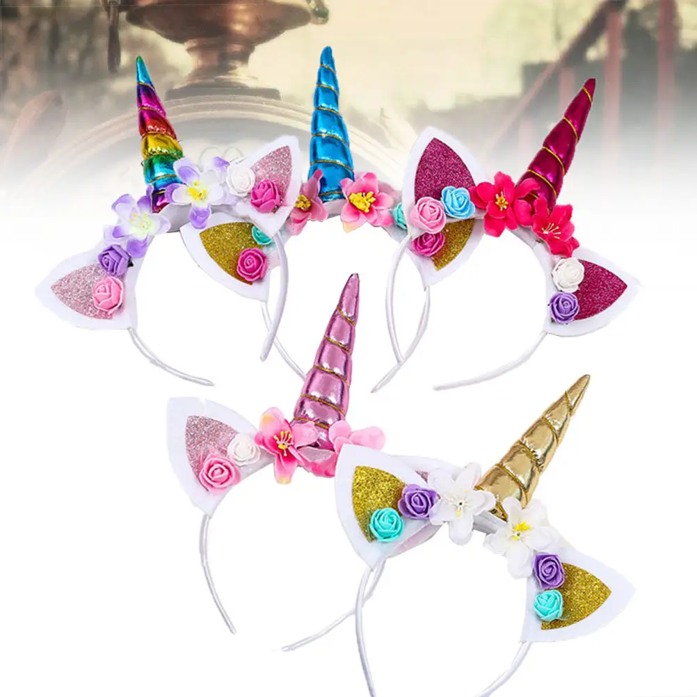 

5Pcs Unicorn Kids Hair Band Glitter Party Headband Soft Comfort Fit for Children Birthday Carnival Christmas Easter New Year Eye