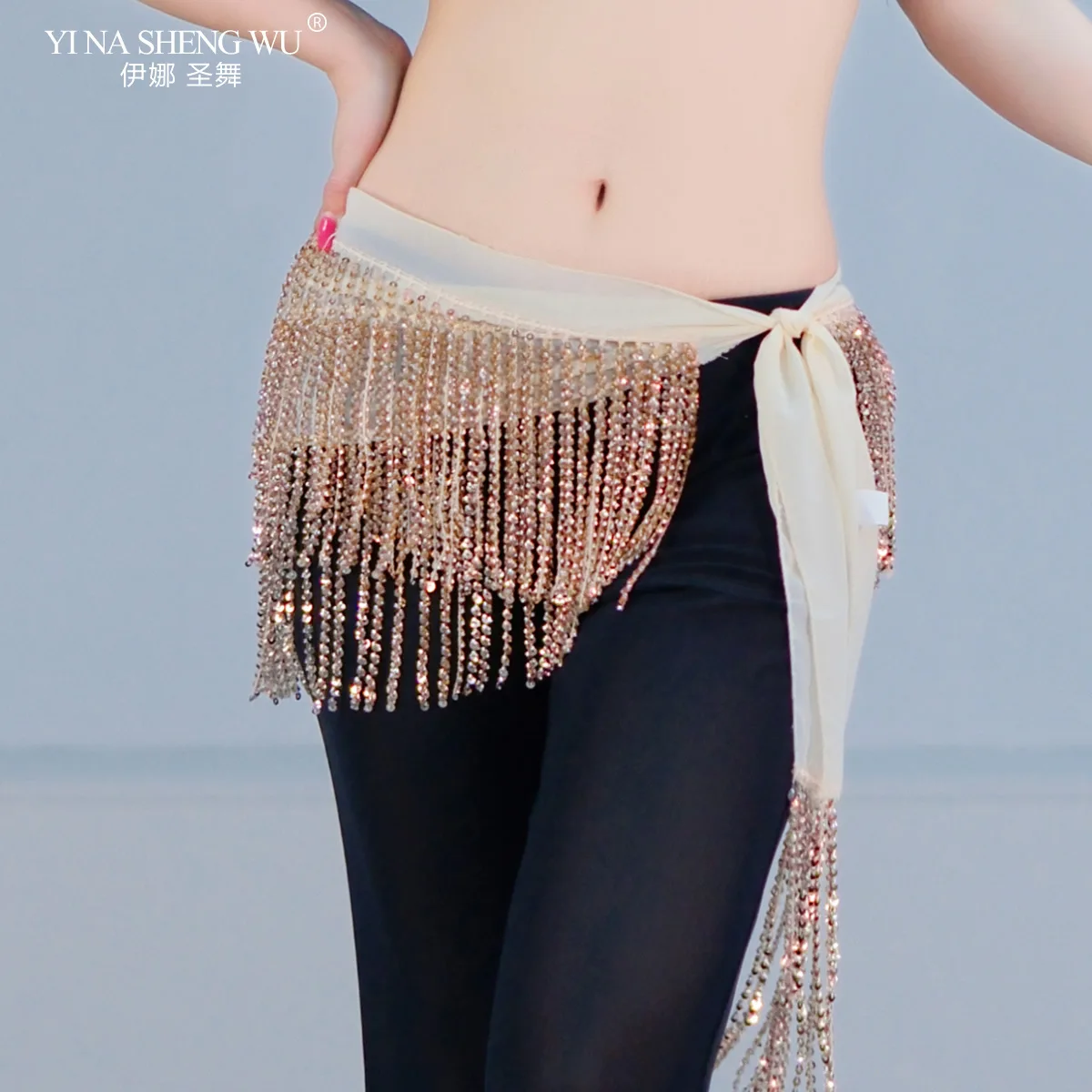 Nieuwe drielaagse kwastje buikdans kraal heupsjaal voor dames high-end kwastje tailleband pailletten buikdans kostuums riem 7-kleur