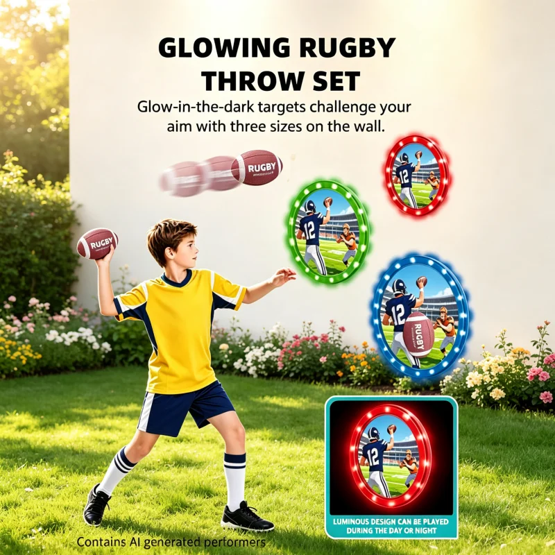 Luminous Sticky Target Rugby Ball Throwing Set Parent-Child Interactive Game Indoor Outdoor Beach Training Sport Toy Kids Gifts