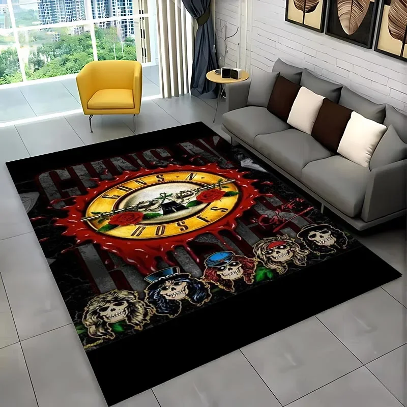 Classic Band Guns and R-Roses Carpet Printed for Living Room Kid's Bedroom Mat Sofa Doormat Floor Rug Anti-slipTapete Decor  Mat