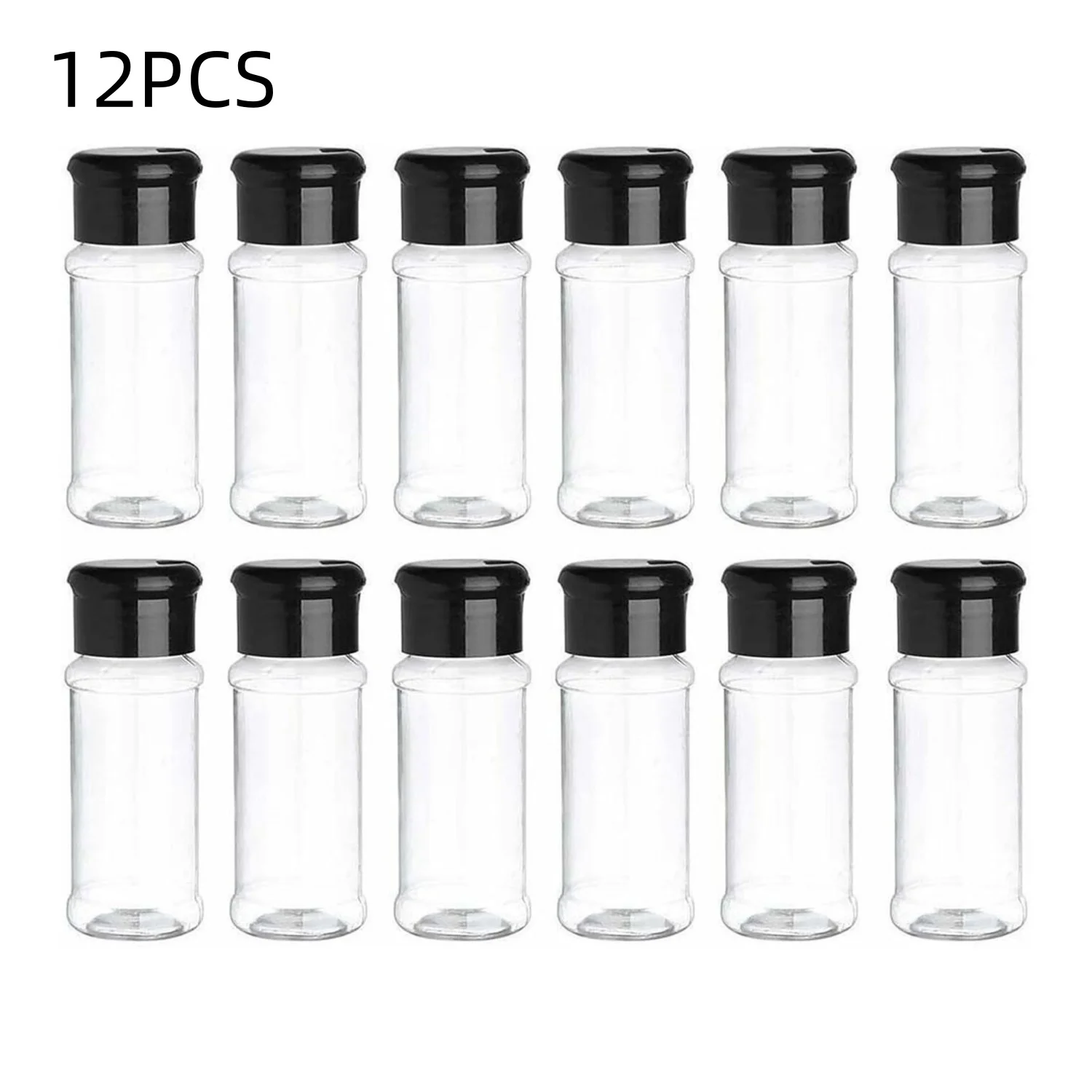 

12Pack Plastic Salt and Pepper Shakers with Lid 3.5 oz Clear Spice Seasoning Bottle Containers Moisture Proof Spice Dispenser
