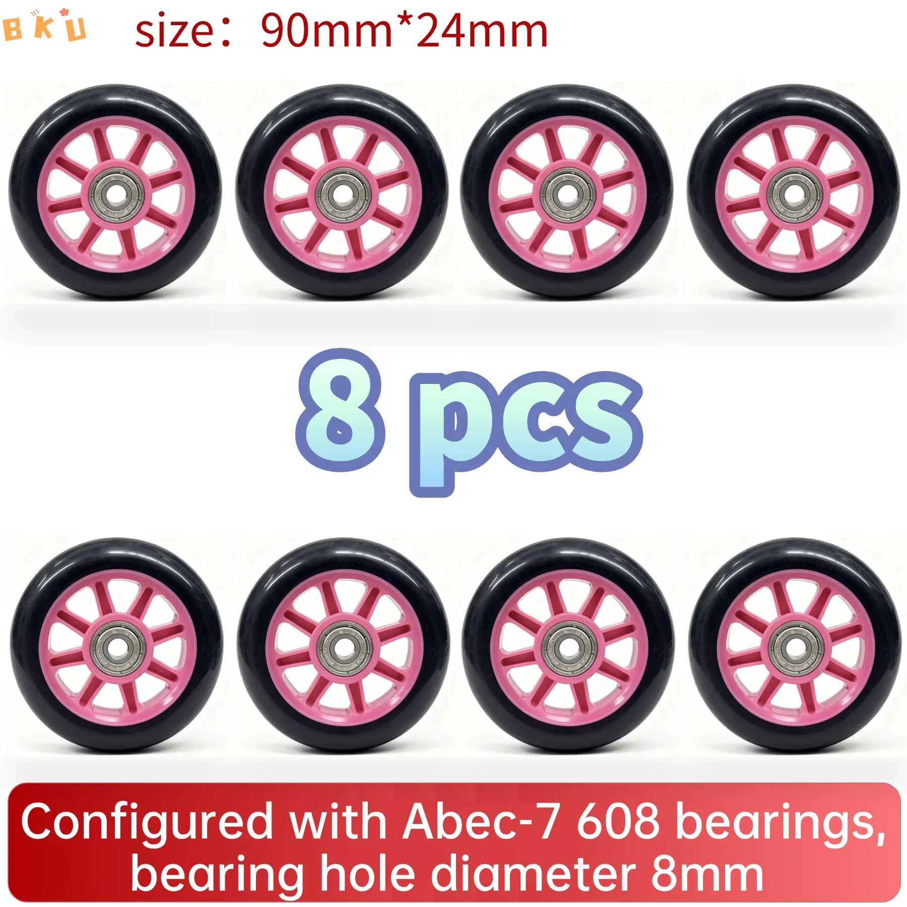 8 قطعة عجلات PU عالمية 90 مللي متر لزلاجات مضمنة عربة الأمتعة مع محامل ABEC-7 608 12 اختلافات الألوان 8 مللي متر ثقب داخلي
