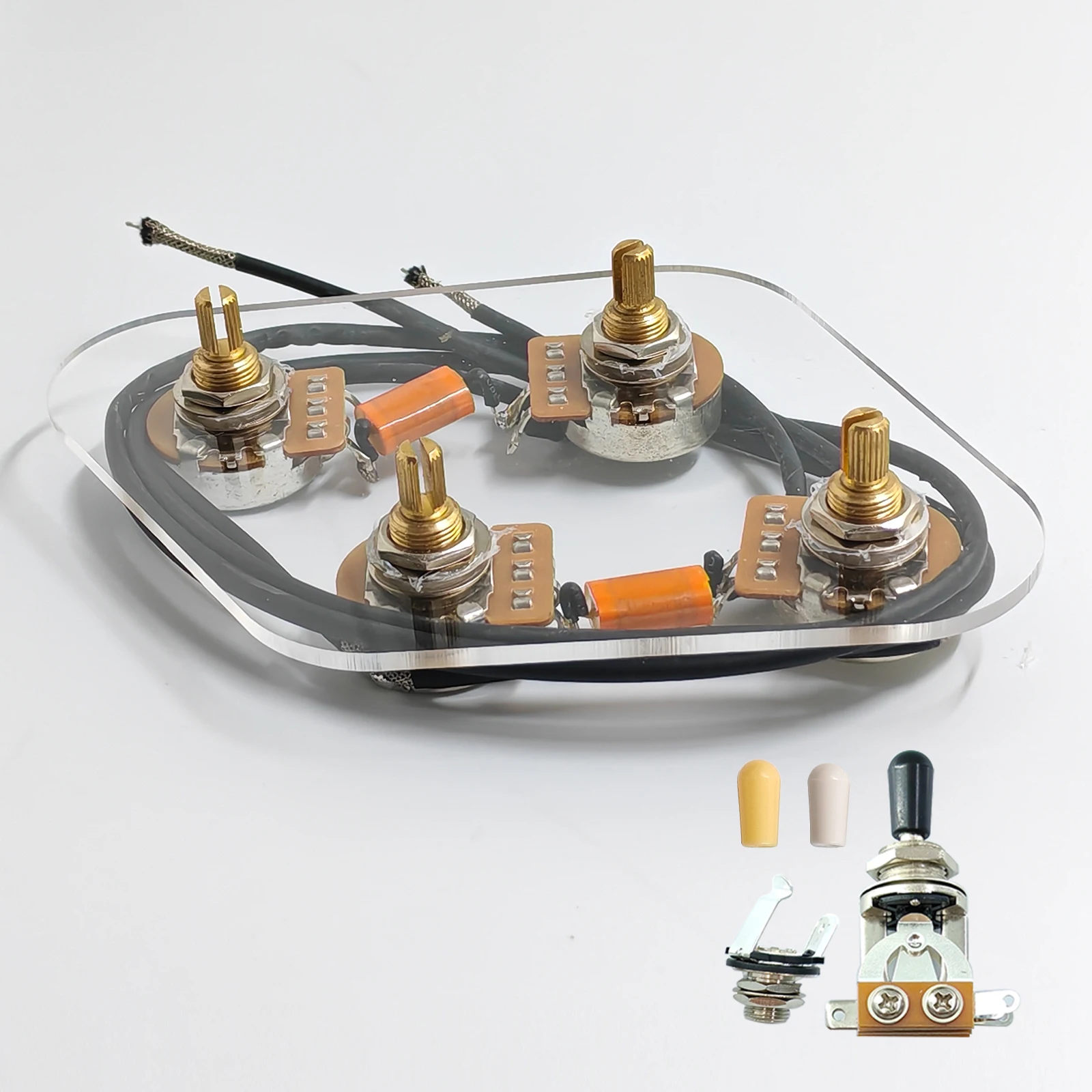 PHRILM Premium Vorverdrahtetes 2T2V Verkabelungsset mit Separatem Schalter für LP-Style E-Gitarre oder Ähnliche Gitarrenteile – Detail 1