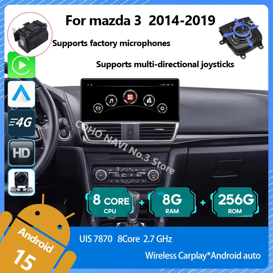 For Mazda 3 carplay 12.3" 2014-2019 QLED  Android 15 1920*720 Octa Core 8+256G  Andriod+OEM system Car Multimedia Player GPS MAP