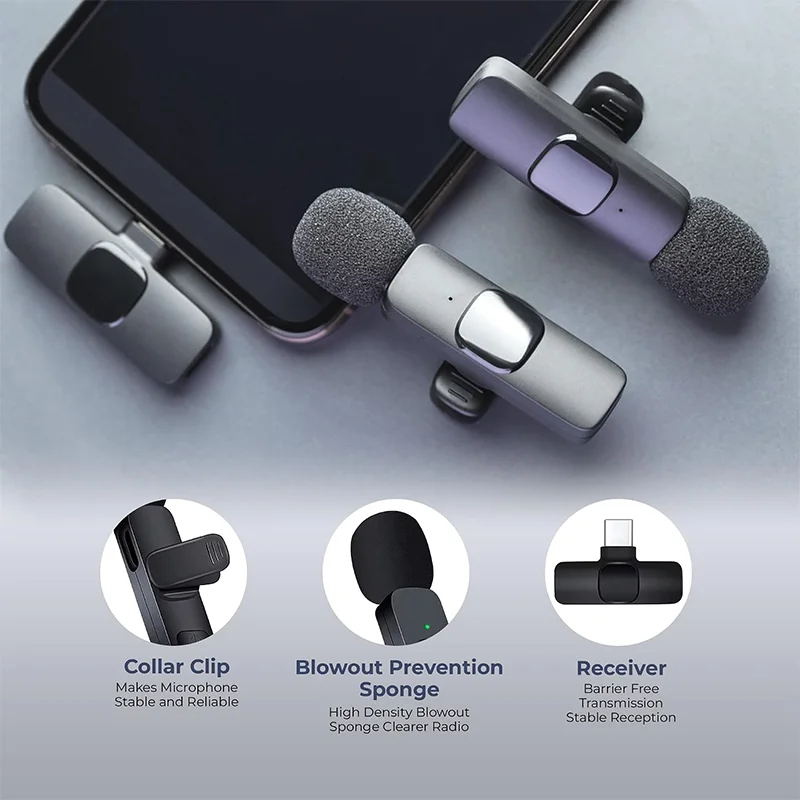 Wireless Lavalier Microphone For iPhone 15/16/17 Series Android Devices Noise Cancelling Mini Lapel Microphone for Vlogging Mic view 3