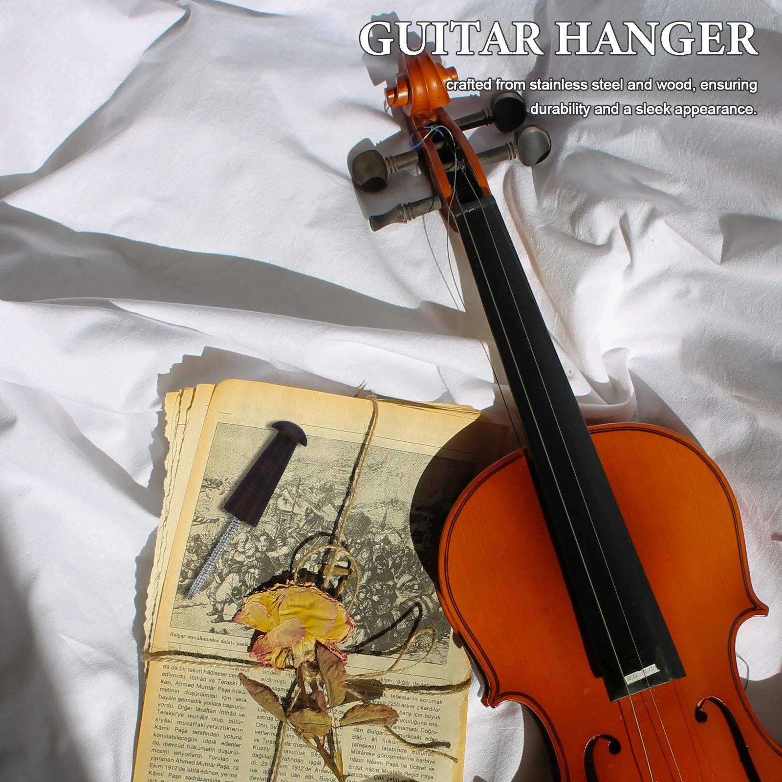 

1Set Wall Mount Guitar Hanger Stainless Steel Wood Durable Heavy Duty Ukulele Violin Instrument Holder Secure Installation