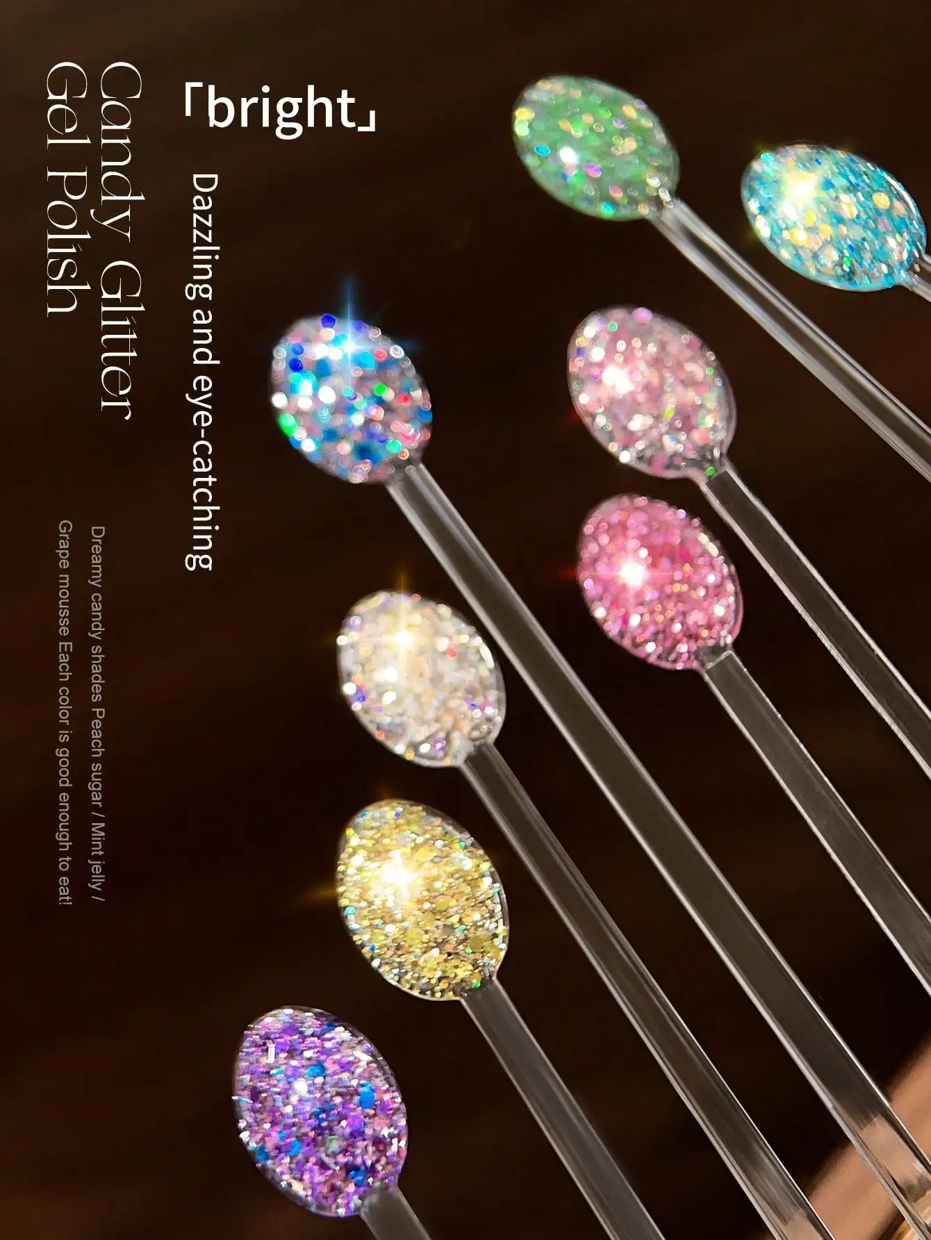 XEIJAYI 8-teiliges Bonbonfarben-Gel-Nagellack-Set, glitzerndes und schimmerndes Gel zum Einweichen, langlebig für Party, Hochzeit, Alltag, Maniküre