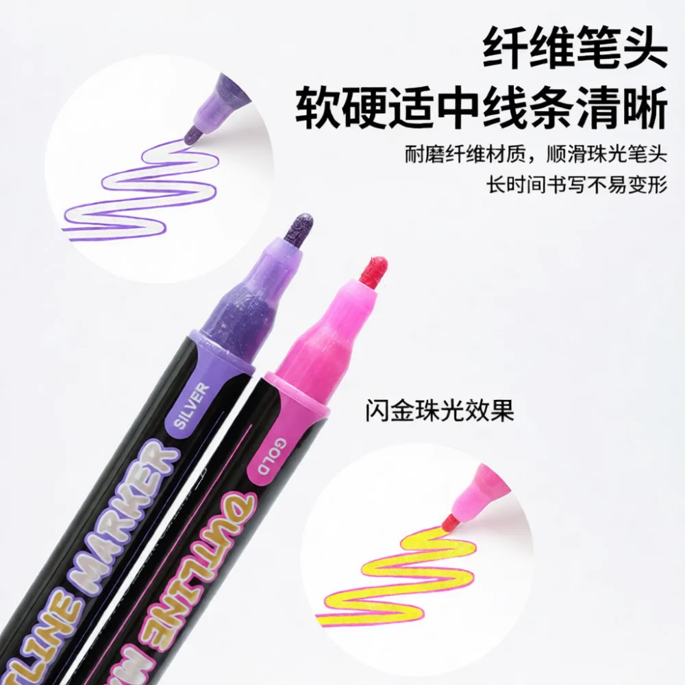 Automatic Self Outline Markers Metallic Glitter Pens For Creative Art Drawing Writing Scrapbook Journal School Gift