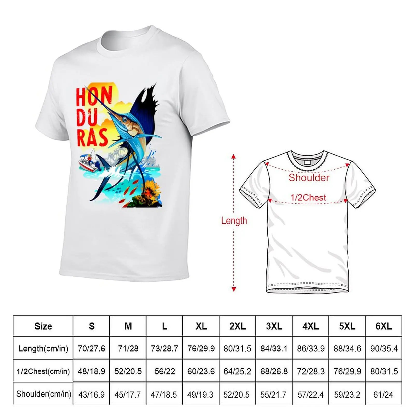 Honduras Marlin T-Shirt Big and Tall Crew Neck Tee