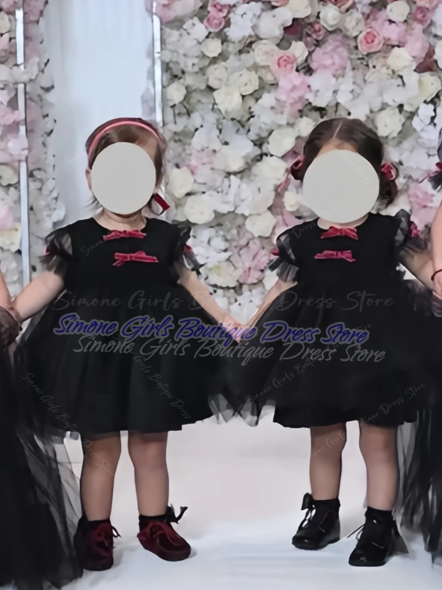 かわいい黒のふわふわスカート、ベルベットのリボン、フラワーガールドレス、結婚式、フラワーチャイルド、誕生日パーティー、祝祭に