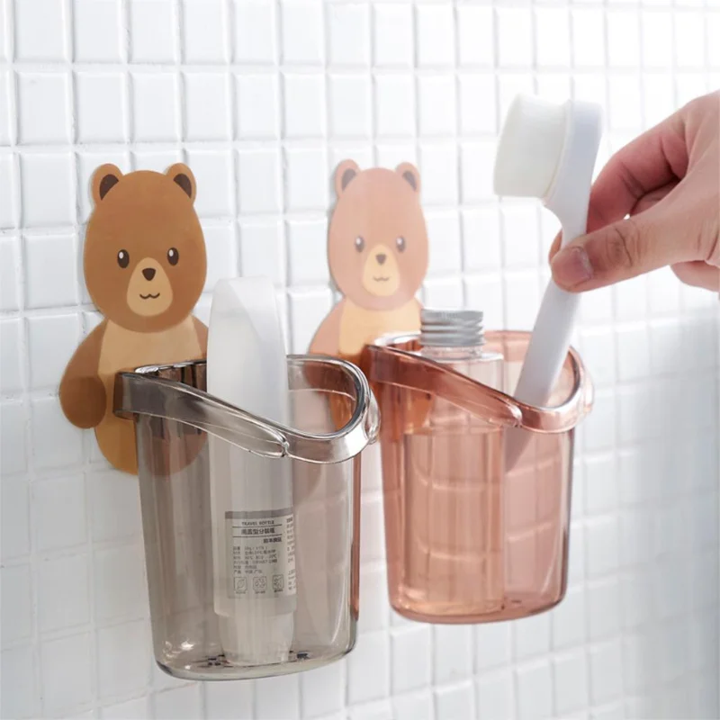 Bear  Storage  Cup Wall Mount Toothbrush Toothpaste Cup Holder Case Bathroom Accessories Storage Box