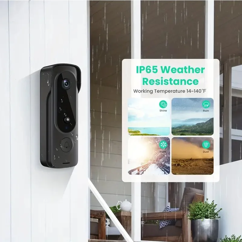 Campainha sem fio externa, capa solar, 1080p, vídeo porteiro, áudio bidirecional, detecção de movimento, olho mágico, câmera de porta, wi-fi