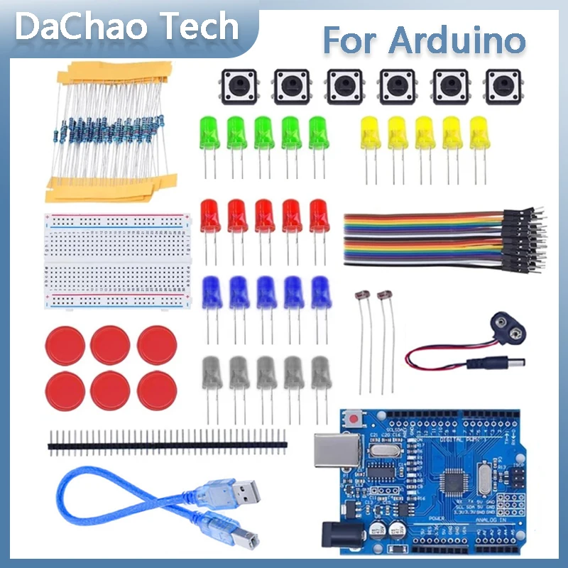 Starter Kit para Arduino, R3 Mini Breadboard, LED Jumper Wire Button, Laboratório de Educação Escolar, DIY