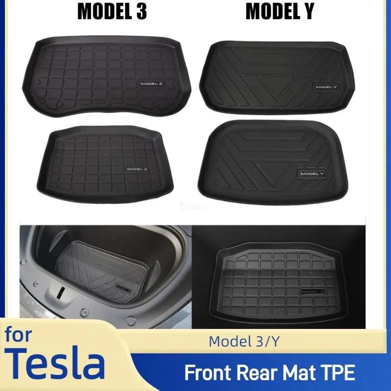 Front Rear Mat TPE Cargo Pad For Tesla Model Y/3 2023 Accessories Model 3/Y 2017-2023 3D Waterproof Tray Storage Pads Mats