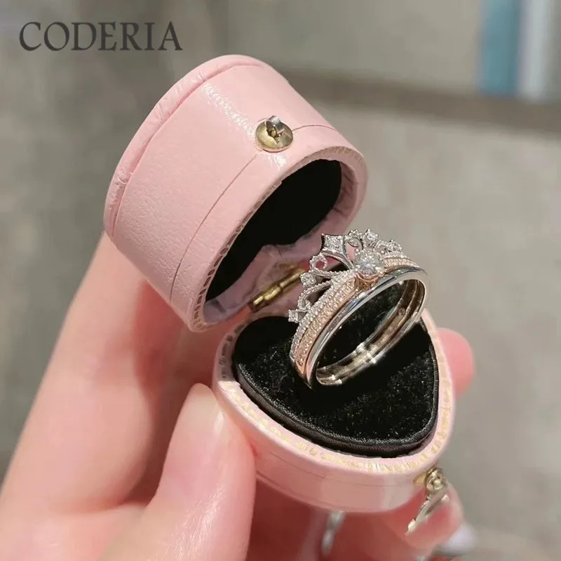 مكدسة تاج مويسانيتي خواتم الماس النساء فضة طبقة مزدوجة اثنين في واحد مزيج الذهب الوردي 0.3CT مويسانيتي الدائري